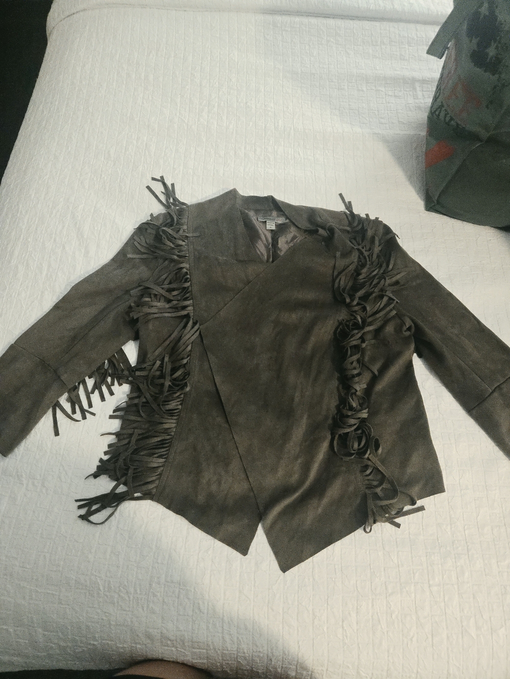 Fringed Suede-Style Olive Jacket for Women